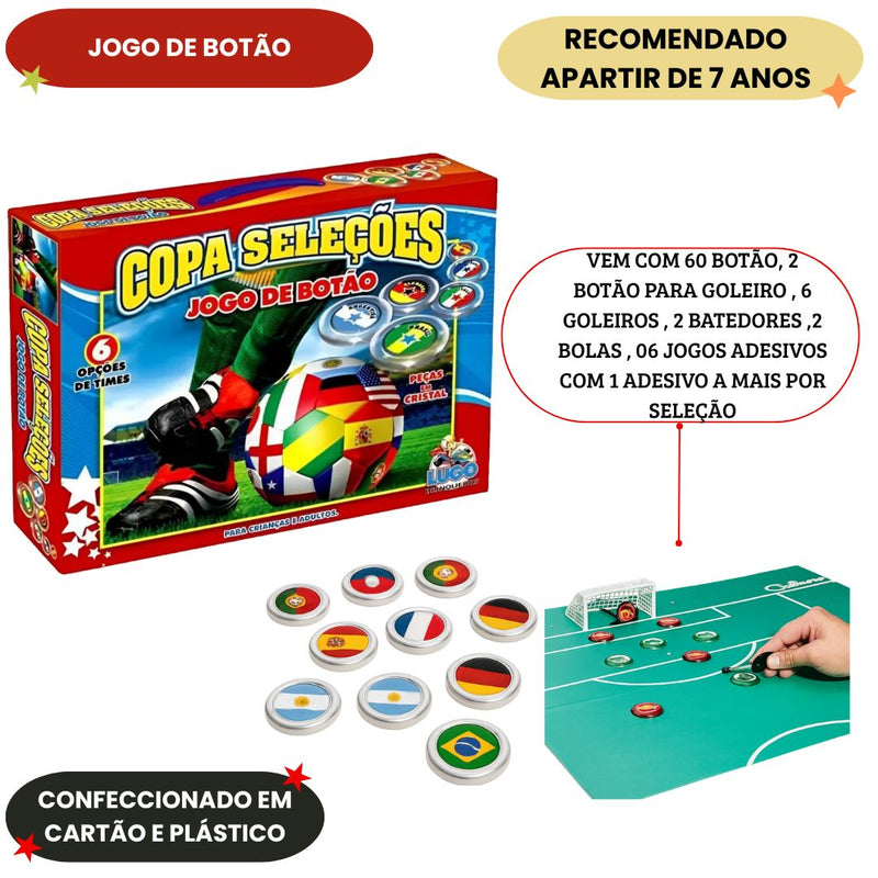Brinquedo Copa Seleções Jogo de Botão Masculino 6 times Lugo Brinquedos