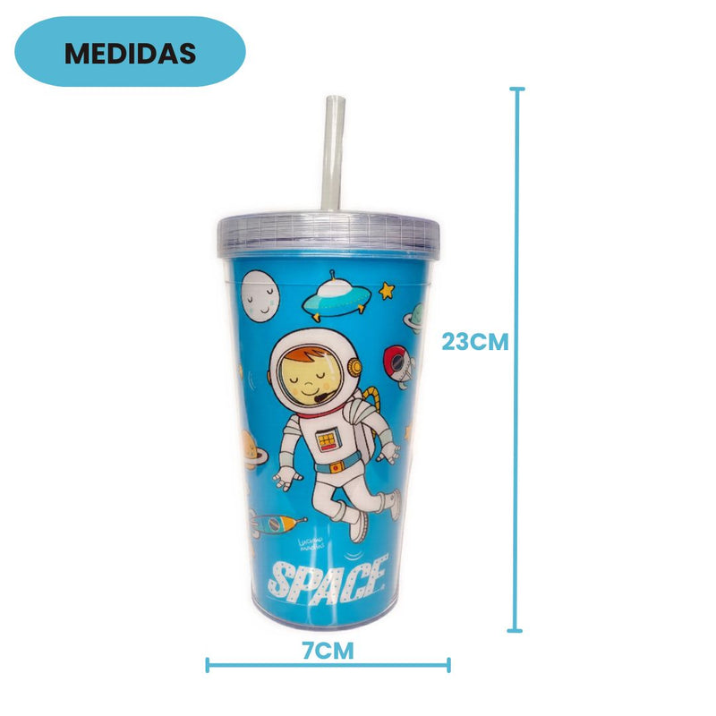 Copo Space Com Canudo 750ML Presente Café Água Astronauta Personalizado