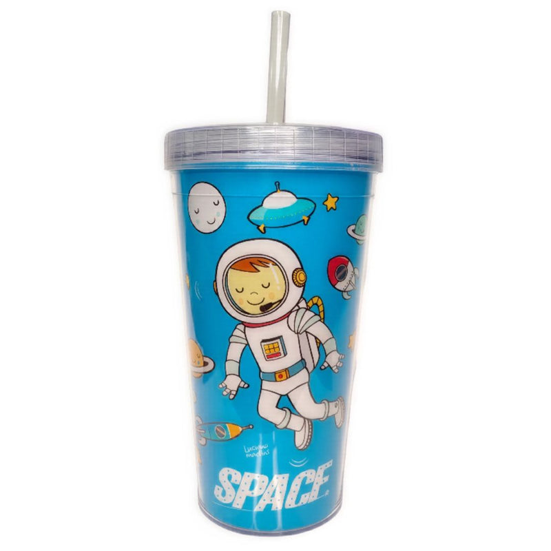 Copo Space Com Canudo 750ML Presente Café Água Astronauta Personalizado