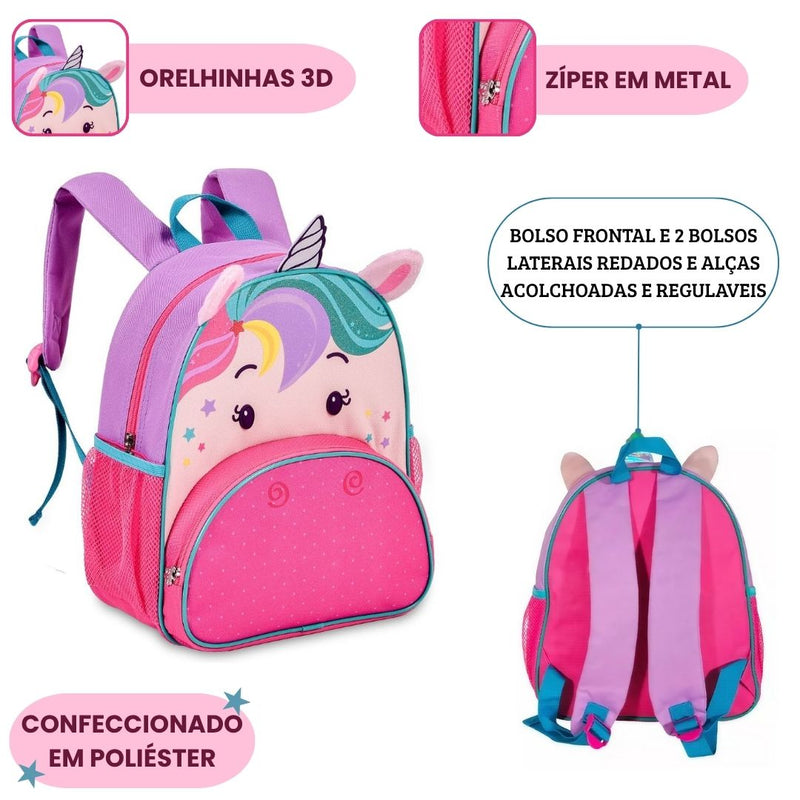Mochila De Costas Unicornio Grande Espaçosa Infantil Escolar Meninas Feminina Megalomania
