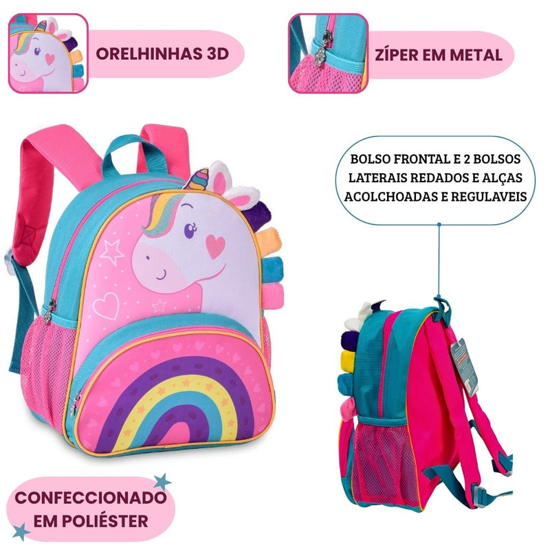 Mochila De Costas Unicornio Grande Espaçosa Infantil Escolar Meninas Feminina Megalomania