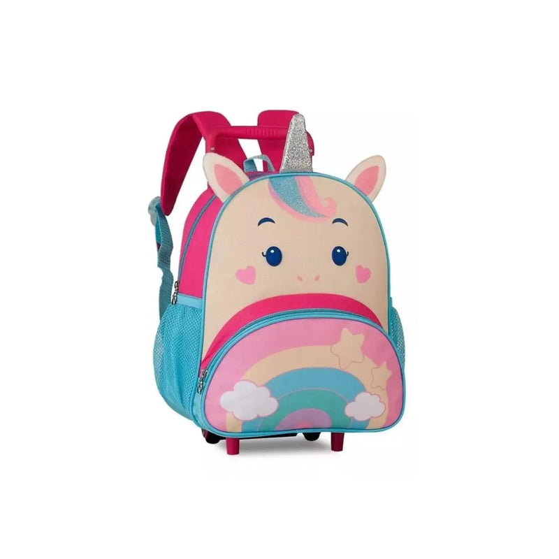 Kit Mochila de Carrinho Rodinha Unicórnio Lancheira Térmica Rosa Infantil Menina Feminina Criança Bebê Escolar Pets Clio Megalomania