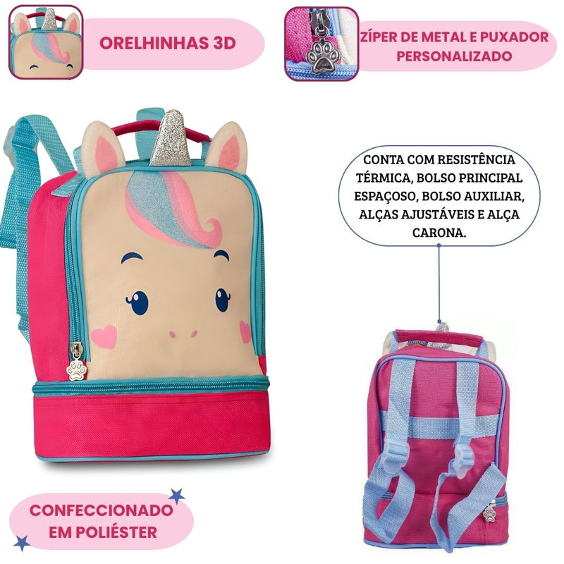 Lancheira Térmica Unicórnio Roxo Rosa Volta as Aulas Meninas Passeio Escolar Megalomania