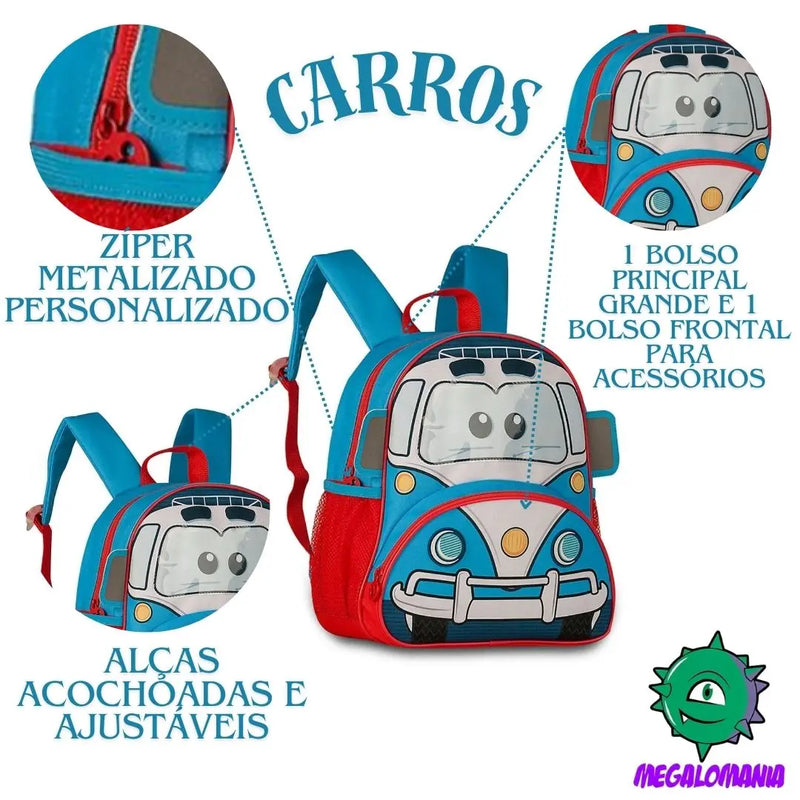 Mochila de Costas Mala Bolsa Azul Vermelho Infantil Masculino Escolar Clio Megalomania