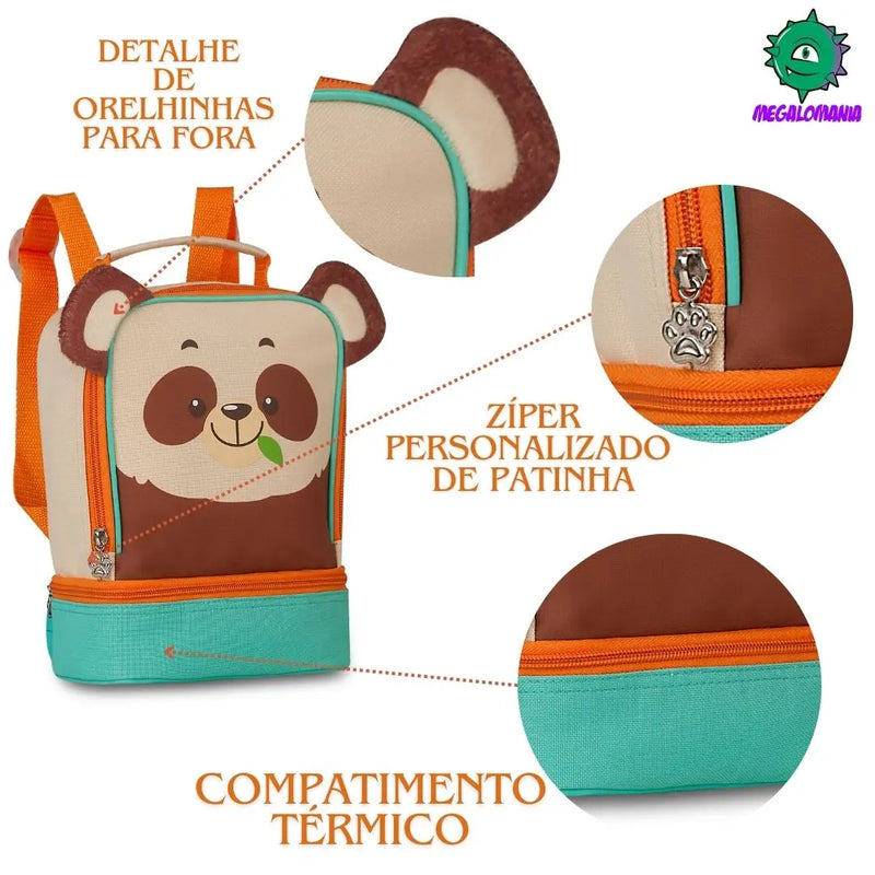 Lancheira Térmica Infantil Bolsa Criança Menino Menina Leão Panda Urso Pets Clio Megalomania