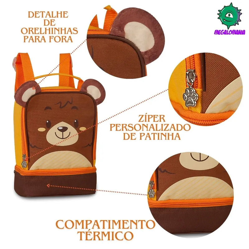 Lancheira Térmica Infantil Bolsa Criança Menino Menina Leão Panda Urso Pets Clio Megalomania