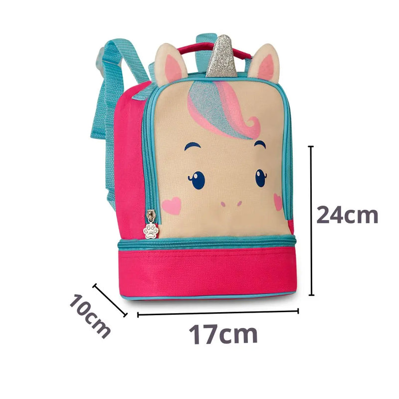 Kit Mochila de Carrinho Rodinha Unicórnio Lancheira Térmica Rosa Infantil Menina Feminina Criança Bebê Escolar Pets Clio Megalomania