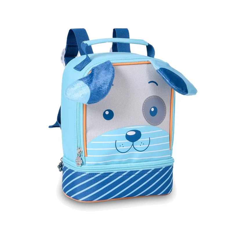 Kit Mochila de Costas Cachorrinho Azul Bolsa Mala Lancheira Térmica Duas Alças Infantil MAsculino Escolar Lanchinho Clio Megalomania
