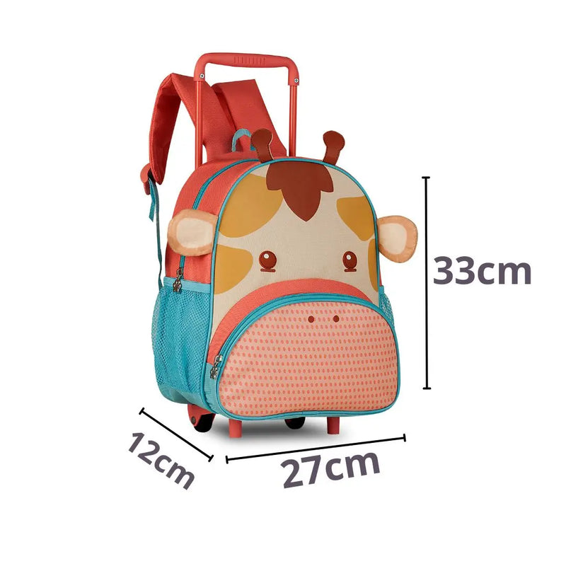 Mochila de Carrinho Rodinha Bolsa Infantil Menina Escolar Volta Aulas Pets Gato Girafa Vaca Clio Megalomania