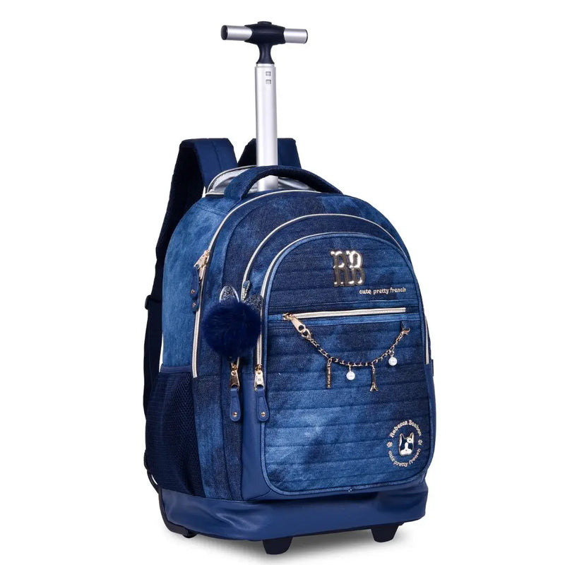 Kit Mochila de Carrinho Mala Bolsa Rebecca Bonbon Jeans Lancheira Térmica Duas Alças Estojo Box Escolar Juvenil Meninas Clio Megalomania