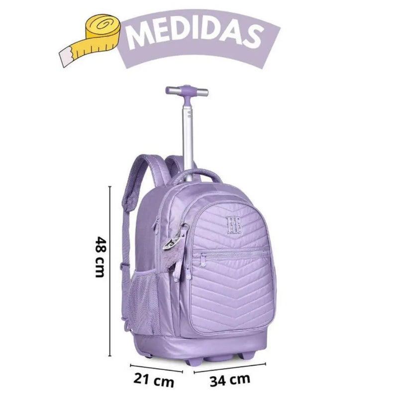 Mochila de Carrinho Mala Bolsa Bagagem Rosa Lilás Verde Rebecca Bonbon Escolar Juvenil Feminino Clio Megalomania