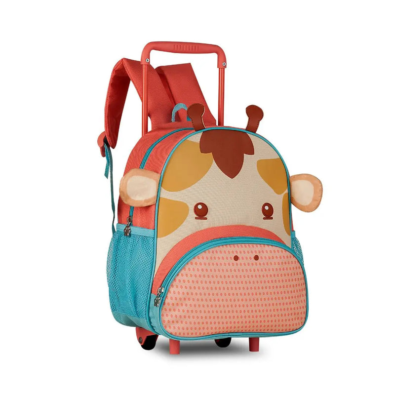 Mochila de Carrinho Rodinha Bolsa Infantil Menina Escolar Volta Aulas Pets Gato Girafa Vaca Clio Megalomania