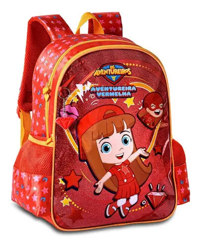 Mochila de Costas Infantil Lucas Neto Giovanna Escolar Vermelha Gi Neto Aventureiros - Clio Megalomania