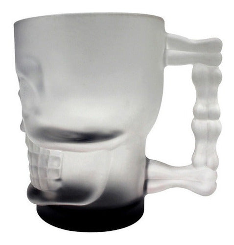 Caneca Caveira Skul Mug Base Preta 3D Vidro Fosco 500ML Churrasco Chopp Pai Presente Decoração Megalomania
