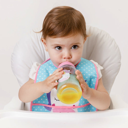 Garrafa Infantil Com Canudo Silicone Animal Fun Rosa Unicórnio 350ml Bebê Garrafinha Criança Megalomania