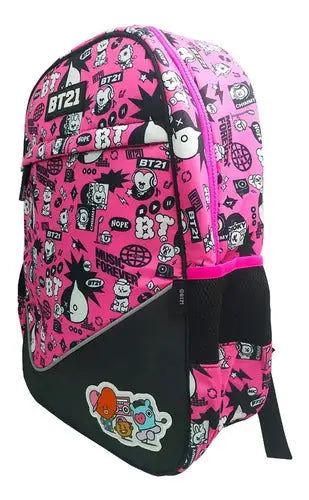 Mochila de Costas Escolar BT21 Bangtan Kpop BTS Menina Korea Oficial Rosa - Clio Megalomania