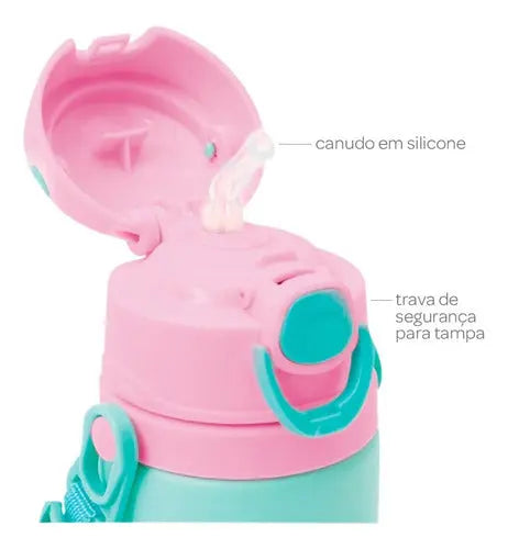 Garrafa Garrafinha Infantil De Alumínio Com Canudo Girafa Megalomania