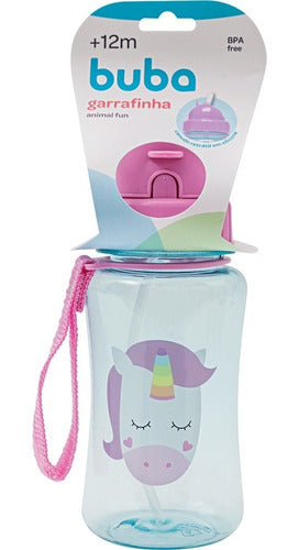 Garrafa Infantil Com Canudo Silicone Animal Fun Rosa Unicórnio 350ml Bebê Garrafinha Criança Megalomania