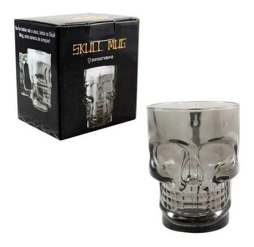 Caneca de Vidro Caveira Skull Mug Preta 3D 500ml Pai Presente Chopp Churrasco Megalomania