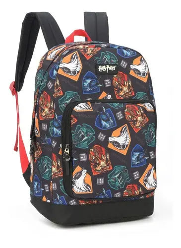 Mochila de Costas Bolsa Escolar Harry Potter com Brasão de Grifinória Sonserina Luffa Luffa Corvinal Hogwarts Warner Bro Megalomania
