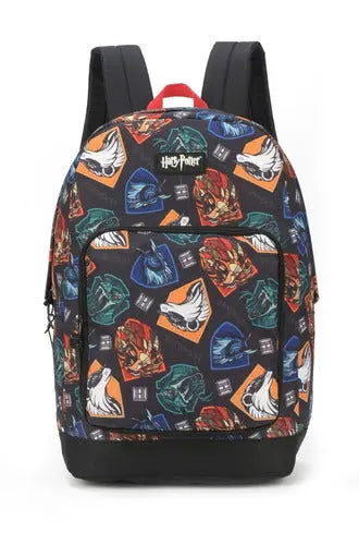 Mochila de Costas Bolsa Escolar Harry Potter com Brasão de Grifinória Sonserina Luffa Luffa Corvinal Hogwarts Warner Bro Megalomania