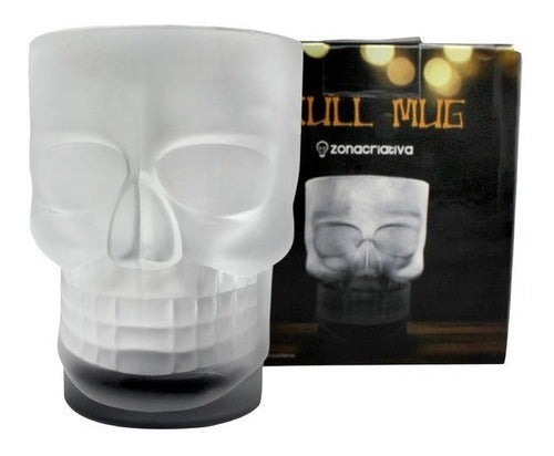 Caneca Caveira Skul Mug Base Preta 3D Vidro Fosco 500ML Churrasco Chopp Pai Presente Decoração Megalomania