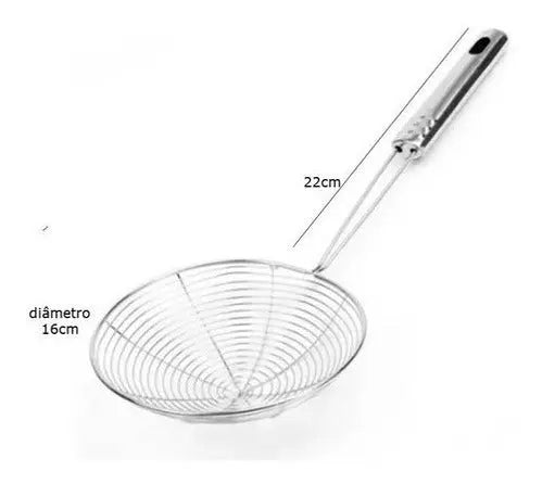 Escumadeira Fritura Aço Inox 16cm Frita Pastel Ke Home Tacho Megalomania