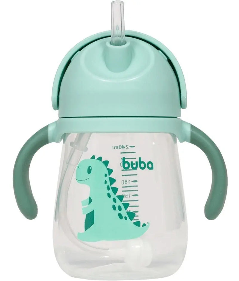 Copo Bebê Infantil Dino Alça Removível Canudo Silicone Buba Megalomania