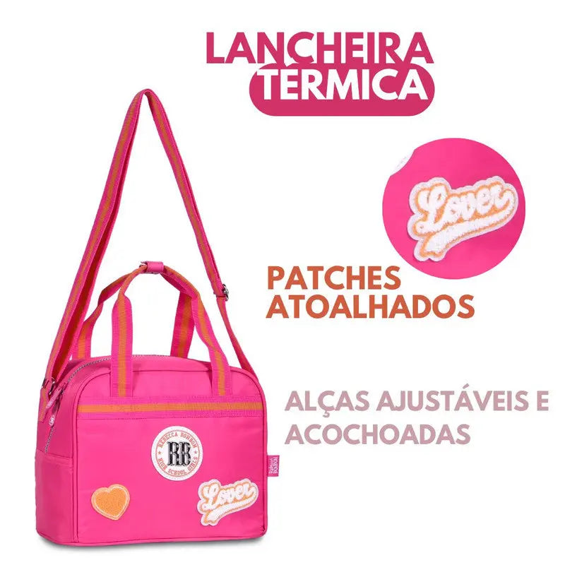 Lancheira Térmica Duas Alças Rebecca Bonbon Preto Rosa Azul Lanche Fashion Feminino Juvenil Escolar Clio Megalomania