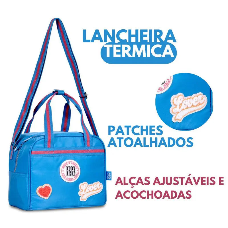 Lancheira Térmica Duas Alças Rebecca Bonbon Preto Rosa Azul Lanche Fashion Feminino Juvenil Escolar Clio Megalomania