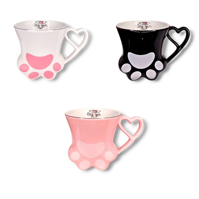 Caneca de Porcelana 300ml Gatinho Pata Presente Café Chá Leite Xícara Asa Coração Ponto Criativo
