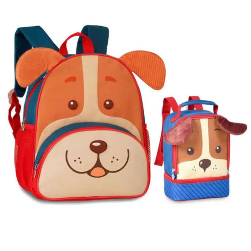 Kit Mochila de Costas Cachorrinho Laranja Lancheira Térmica Duas Alças Escolar Infantil Clio Megalomania