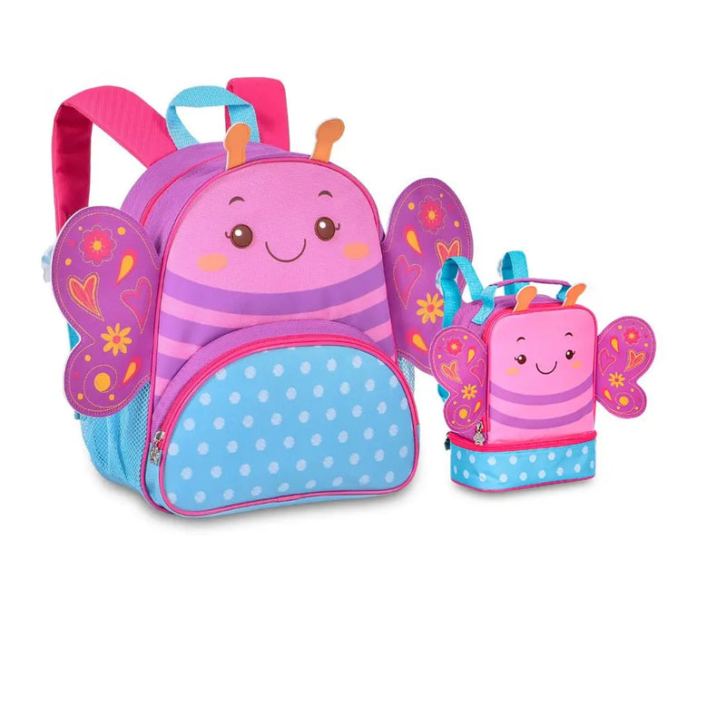 Kit Mochila de Costas Bolsa Mala Lancheira Térmica Infantil Menina Borboleta Roxo Criança Pets Clio Megalomania