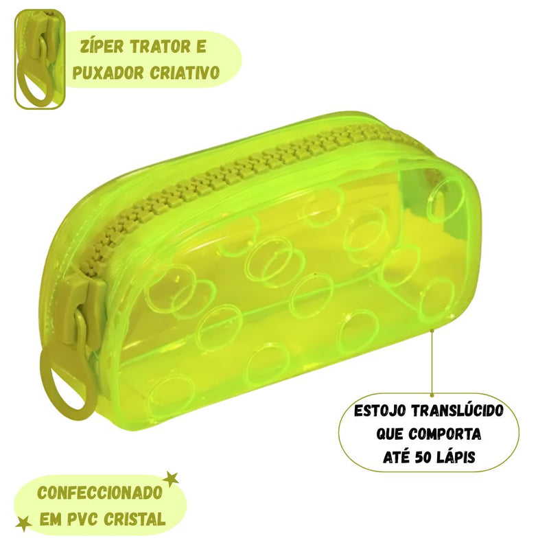 Estojo Escolar Pvc Cristal Jumbo Bubble Big Color Dac Escolar Juvenil Volta as Aulas Neon