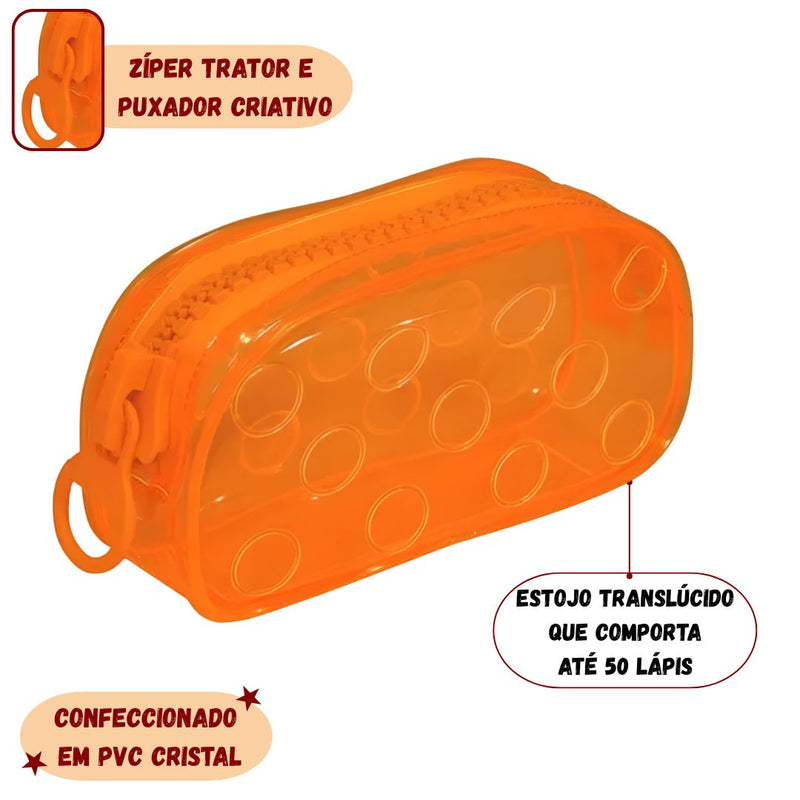 Estojo Escolar Pvc Cristal Jumbo Bubble Big Color Dac Escolar Juvenil Volta as Aulas Neon