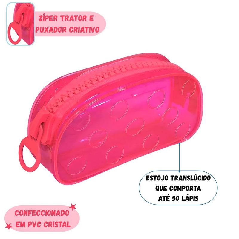 Estojo Escolar Pvc Cristal Jumbo Bubble Big Color Dac Escolar Juvenil Volta as Aulas Neon