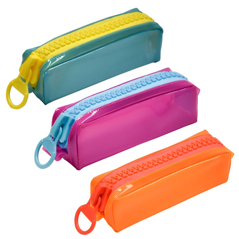 Estojo Simples Escolar PVC Cristal Color Neon Volta as Aulas Unissex Juvenil