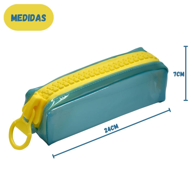 Estojo Simples Escolar PVC Cristal Color Neon Volta as Aulas Unissex Juvenil
