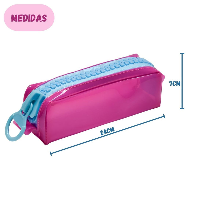 Estojo Simples Escolar PVC Cristal Color Neon Volta as Aulas Unissex Juvenil