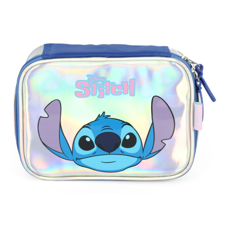 Estojo Box Stitch Holográfico Prata Infantil Escolar Juvenil Original Grande 100 Lápis Volta Aulas