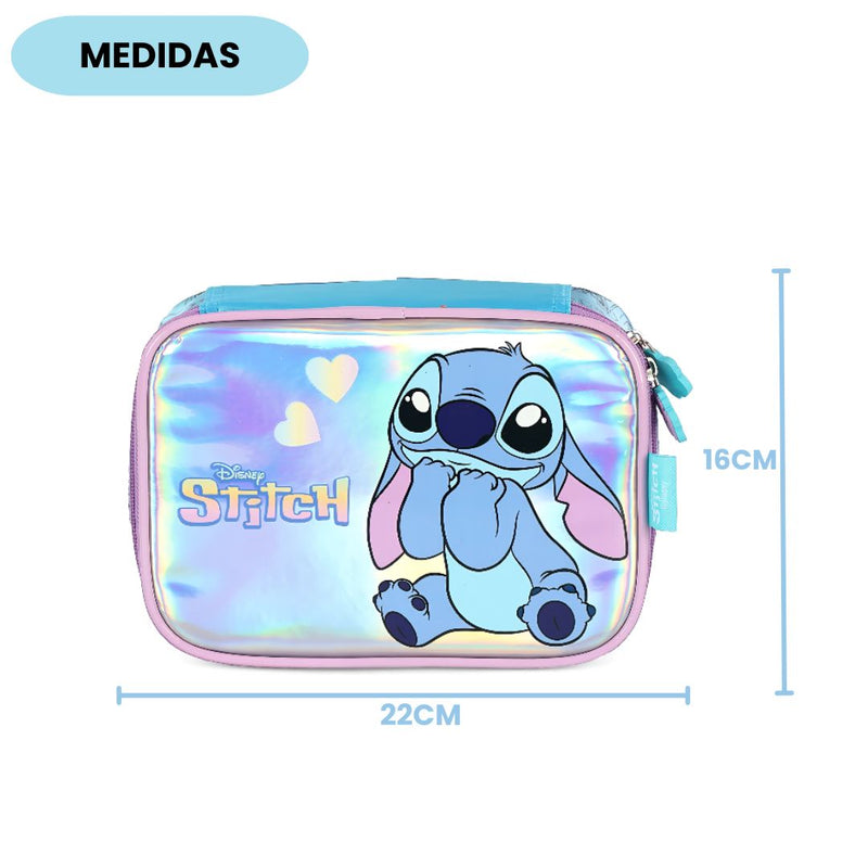 Estojo Box Holográfico Stitch Disney Escolar 36 Elásticos 100 Pens Volta Aulas Meninas Organizador Ponto Criativo