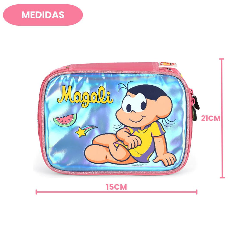 Estojo Box Turma Da Mônica Magali Holográfico 36 Elástico 100 Pens Volta ás Aulas Infantil Escolar Ponto Criativo
