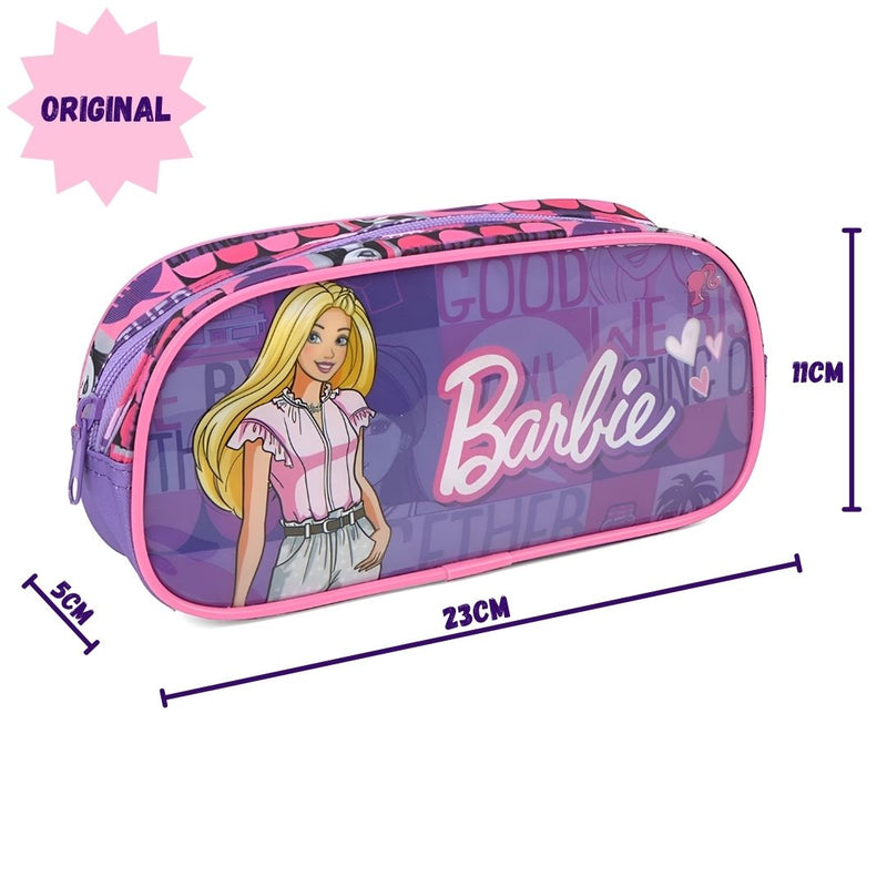 Estojo SImples Barbie Menina Infantil 50 Pens Volta as Aulas Matell Escolar Organizador Ponto Criativo