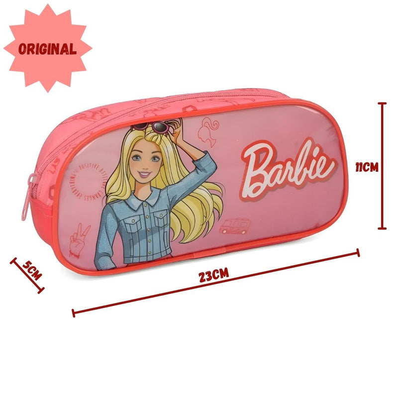 Estojo SImples Barbie Menina Infantil 50 Pens Volta as Aulas Matell Escolar Organizador Ponto Criativo