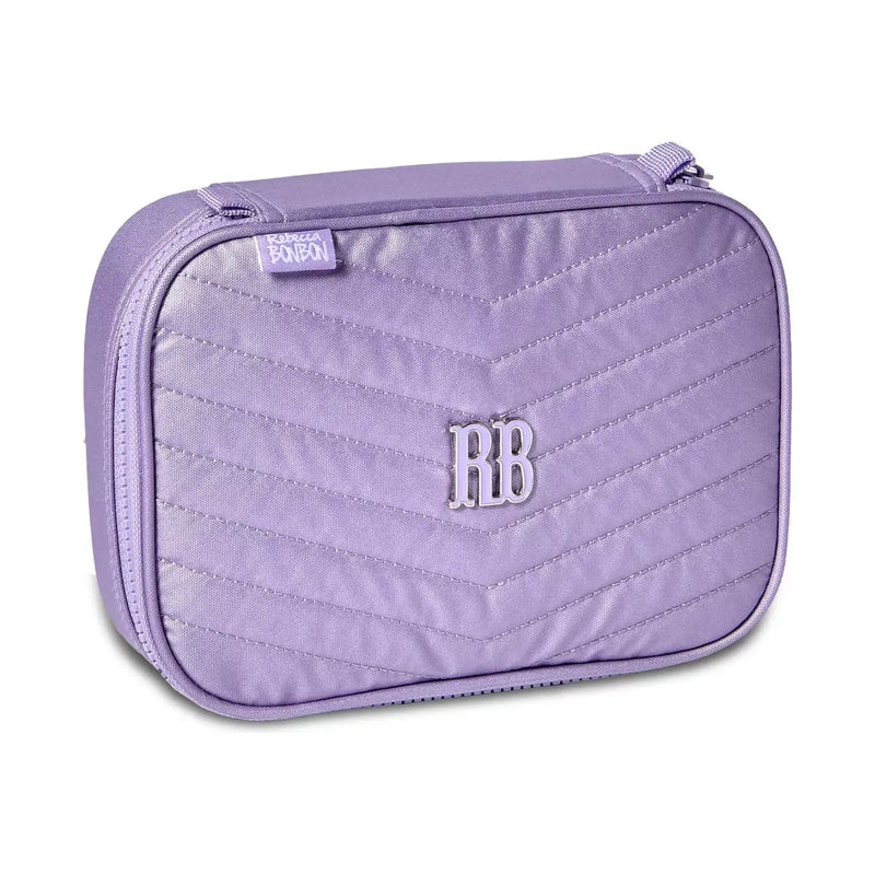 Kit Mochila de Carrinho Bolsa Mala Lancheira Térmica Duas Alças Estojo Box Feminino Juvenil Escolar Roxo Rebecca Bonbon Clio Megalomania