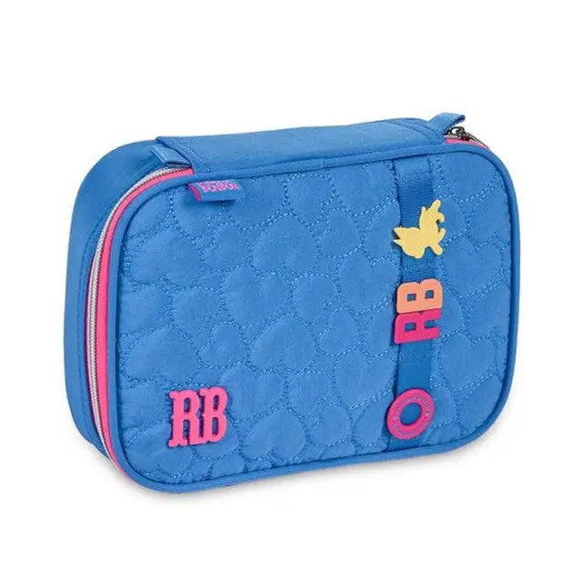 Kit Mochila Costas Rebecca Bonbon Azul Claro Lancheira Térmica Estojo Box Juvenil Escolar Feminino Meninas Chaveiro Clio Megalomania