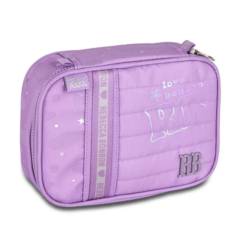 Kit Mochila Costas Rebecca Bonbon Holográfica Lilás Estojo Box Juvenil Feminino Meninas Escolar Clio Megalomania