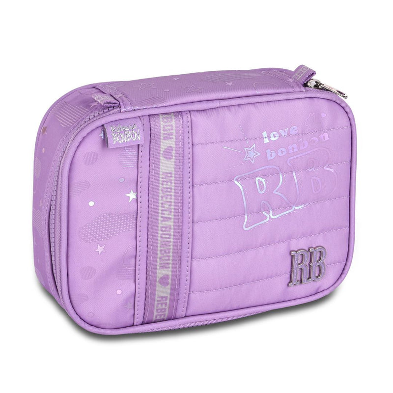 Estojo Box Holográfico Rebecca Bonbon Preto Lilás Rosa Escolar Juvenil Meninas Clio