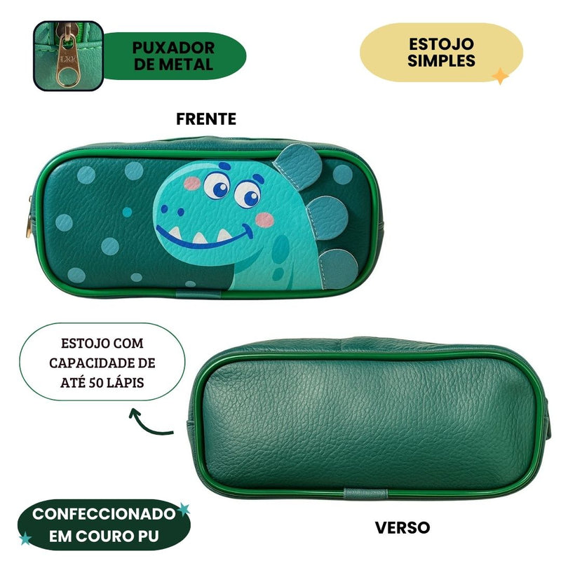 Necessaire Estojo Dinossauro Verde 3D Organização Viagem Presente Personalizada Menino Criança Juvenil Ponto Criativo