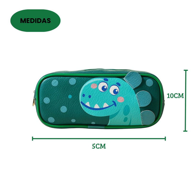 Necessaire Estojo Dinossauro Verde 3D Organização Viagem Presente Personalizada Menino Criança Juvenil Ponto Criativo